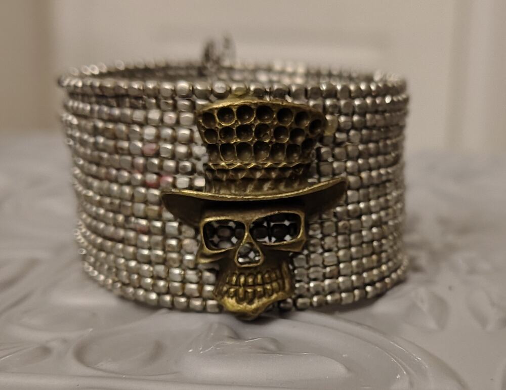VERY COOL UPCYCLED SKULL MESH CUFF BRACELET